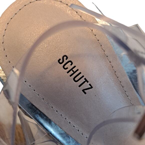 SCHUTZ Clear and Tan Wedge Sandals - Picture 6 of 10